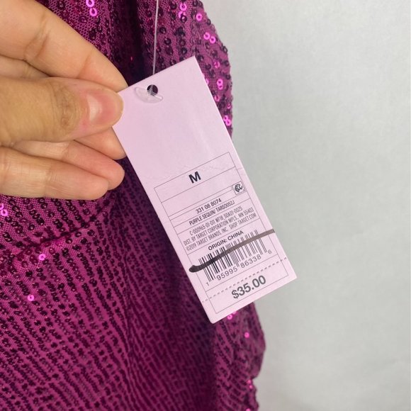 Wild Fable Size Medium Sleeveless Sequin Ruched Side Bodycon Dress Purple - Picture 6 of 8